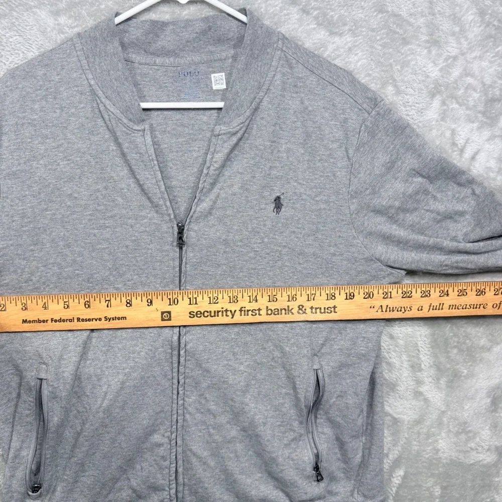 Polo Ralph Lauren Track Jacket Mens L Gray Full Zip Bomber Jersey Knit Pony Logo